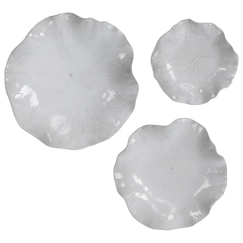 Bowery Hill Contemporary Ceramic Wall Decor in White (Set of 3)
