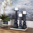 Bowery Hill Modern Glass Candleholder in Midnight Blue (Set of 3)