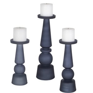 Bowery Hill Modern Glass Candleholder in Midnight Blue (Set of 3)