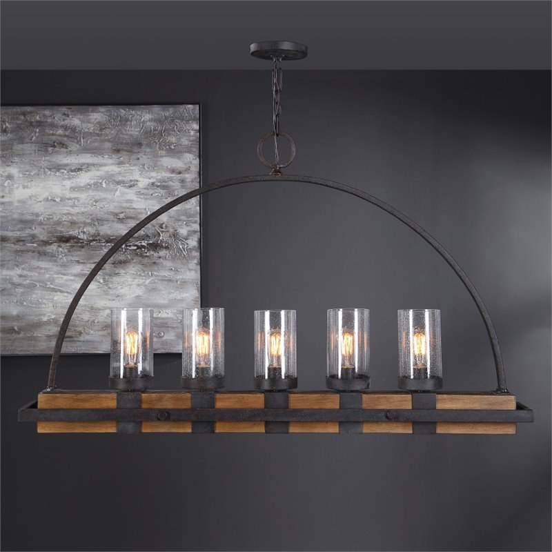 Bowery Hill 5 Light Rustic Linear Chandelier  in Weathered Bronze