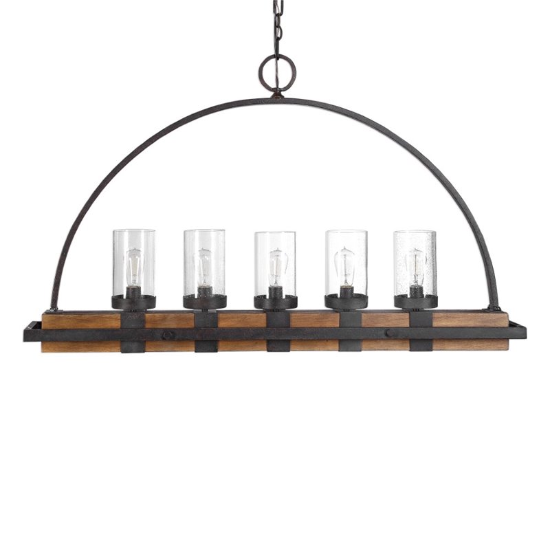 Bowery Hill 5 Light Rustic Linear Chandelier  in Weathered Bronze