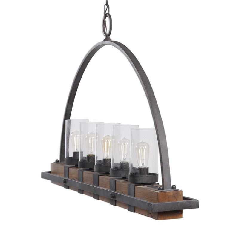 Bowery Hill 5 Light Rustic Linear Chandelier  in Weathered Bronze