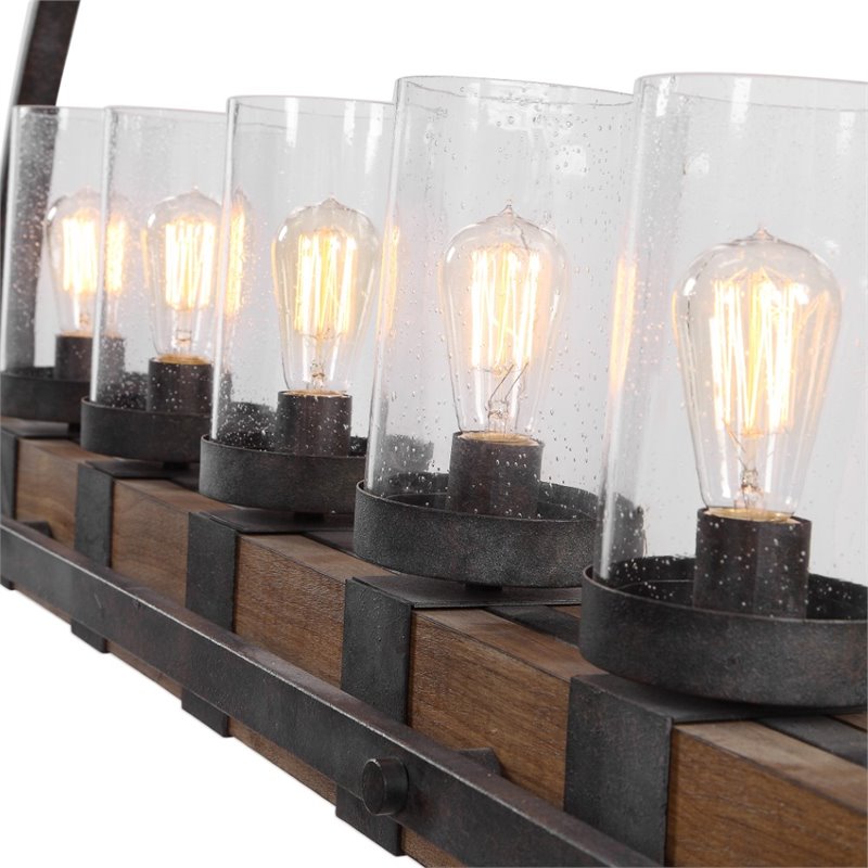 Bowery Hill 5 Light Rustic Linear Chandelier  in Weathered Bronze