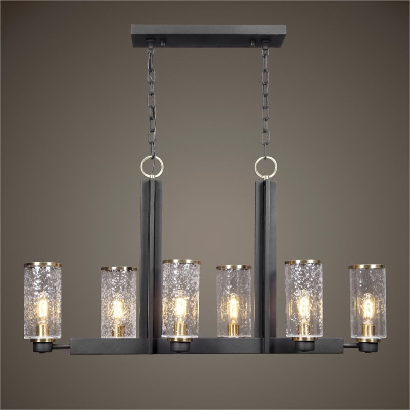 Bowery Hill Modern 6 Light Industrial Island Light in Sanded Black