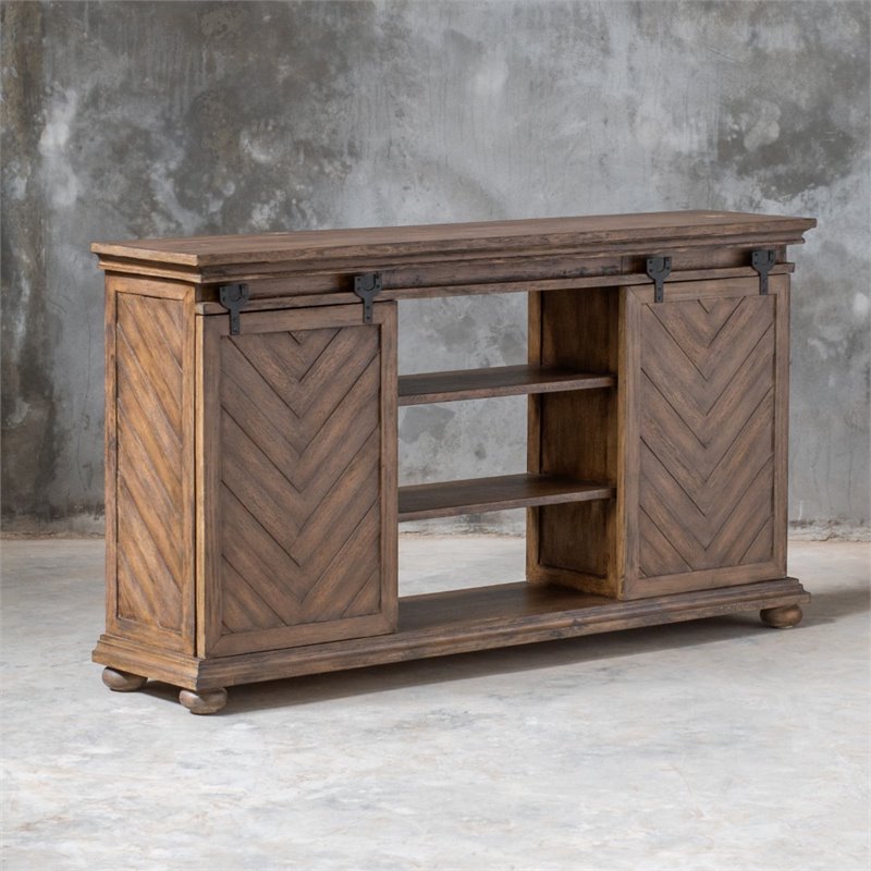 Bowery Hill Contemporary Barn Door TV Stand in Antique Honey