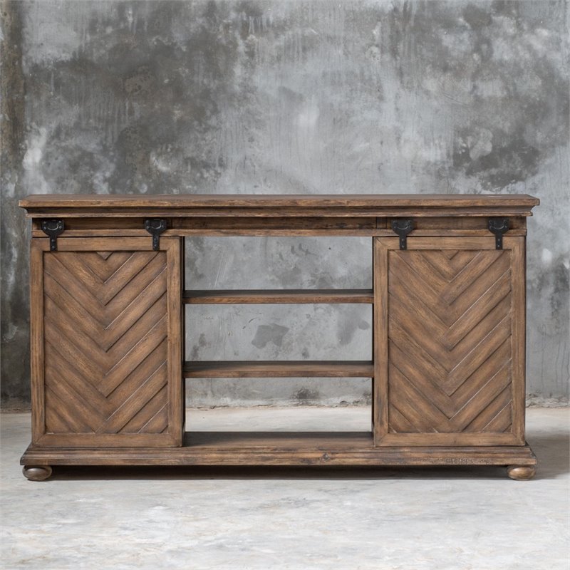 Bowery Hill Contemporary Barn Door TV Stand in Antique Honey