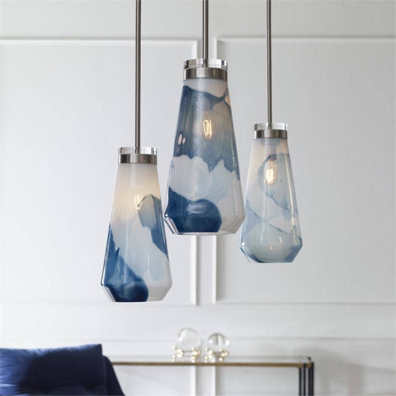 Bowery Hill Contemporary 1 Light Mini Pendant in Blue and White