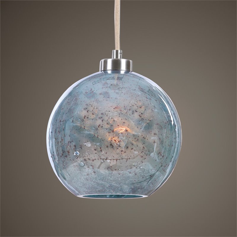 Bowery Hill Steel and Glass Brushed Nickel Pendant Circle Adjustable 10.13