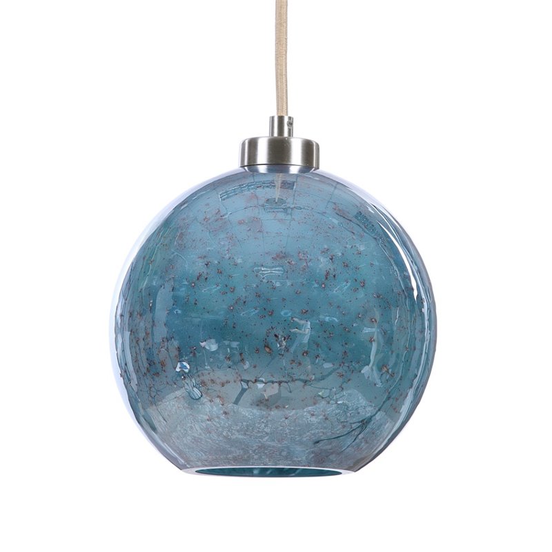 Bowery Hill Steel and Glass Brushed Nickel Pendant Circle Adjustable 10.13