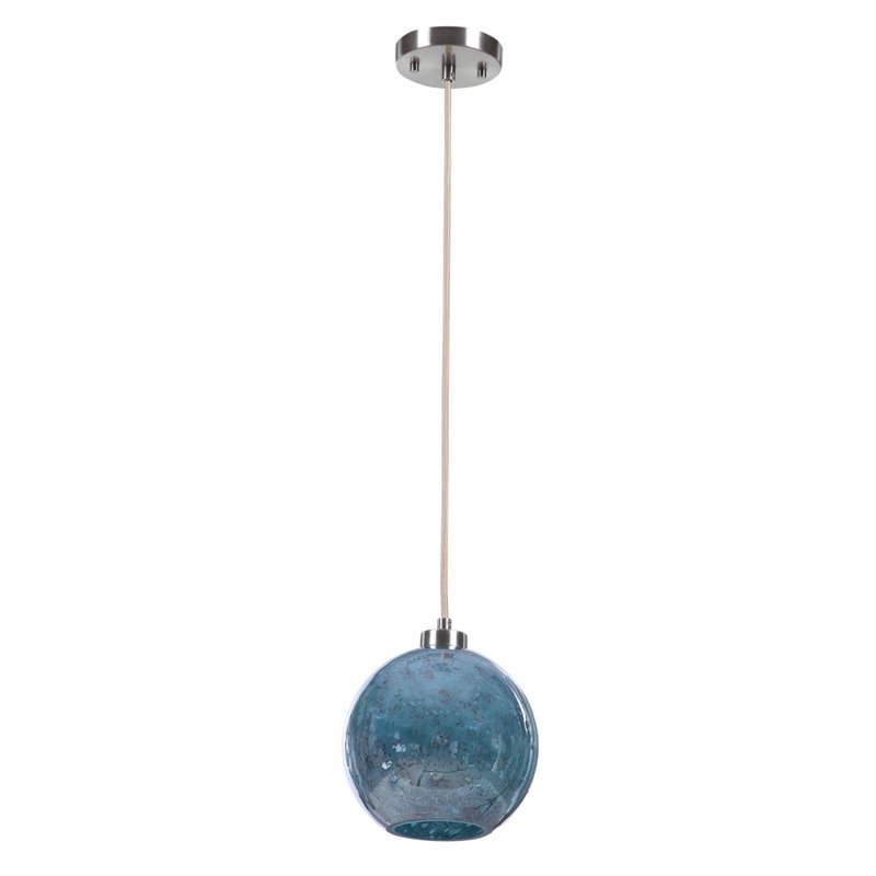 Bowery Hill Steel and Glass Brushed Nickel Pendant Circle Adjustable 10.13