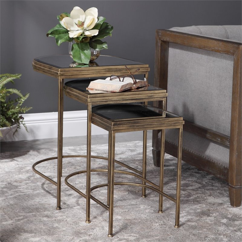 Bowery Hill Modern Nesting Table in Antique Gold (Set of 3)