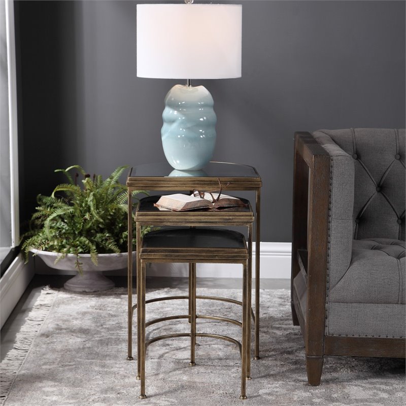 Bowery Hill Modern Nesting Table in Antique Gold (Set of 3)