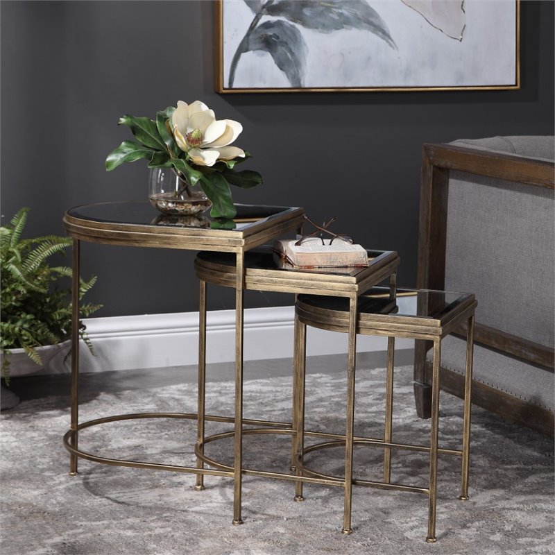 Bowery Hill Modern Nesting Table in Antique Gold (Set of 3)