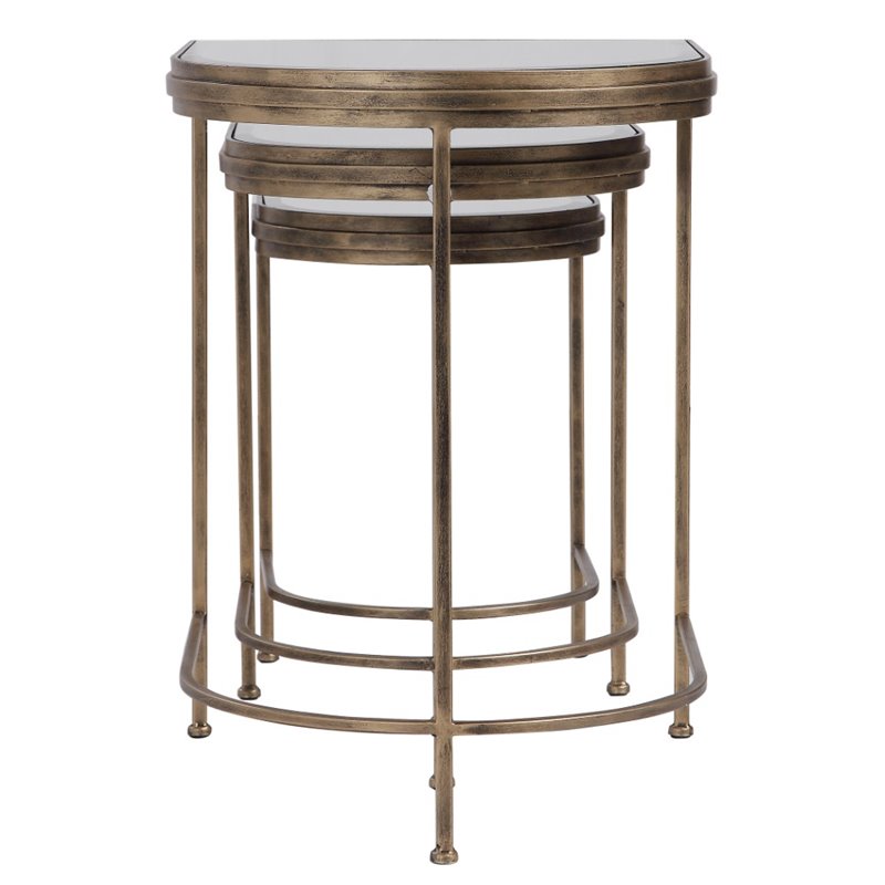 Bowery Hill Modern Nesting Table in Antique Gold (Set of 3)