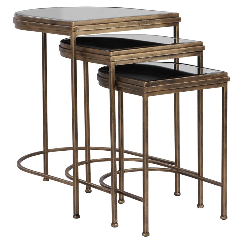 Bowery Hill Modern Nesting Table in Antique Gold (Set of 3)