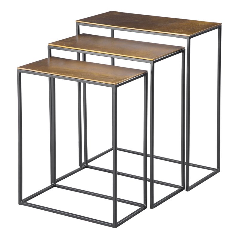 Bowery Hill Modern Nesting Table in Antique Gold (Set of 3)