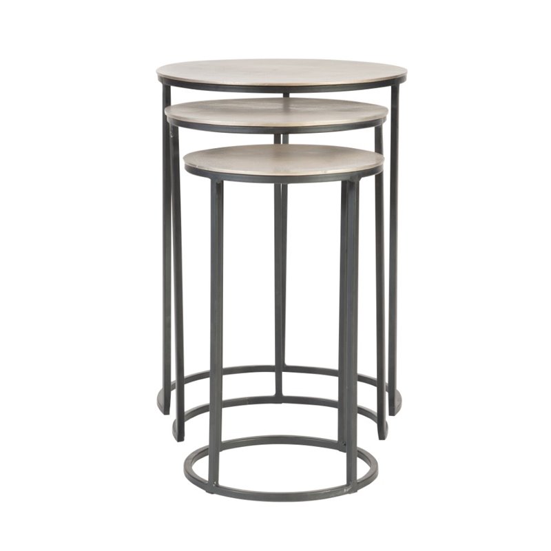 Bowery Hill Metal Nesting Table in Antique Nickel (Set of 3)