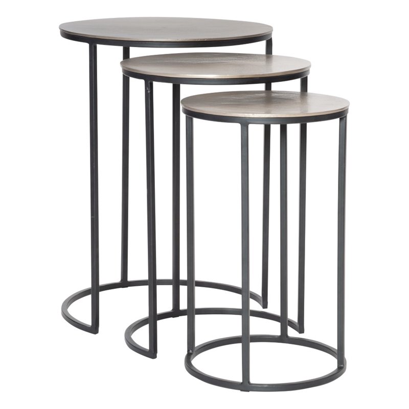 Bowery Hill Metal Nesting Table in Antique Nickel (Set of 3)