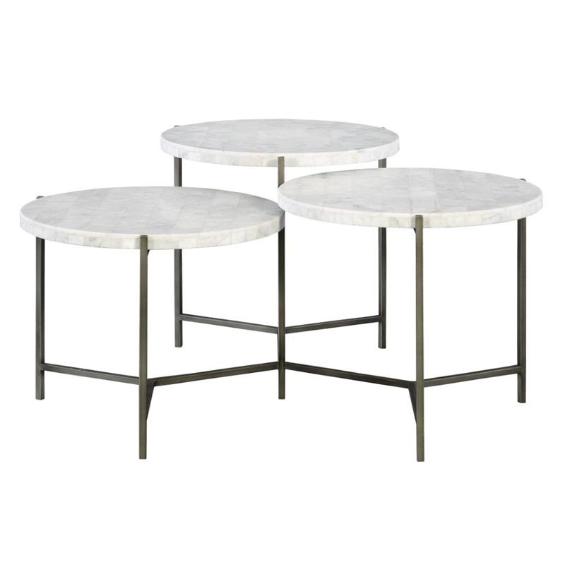 Bowery Hill Contemporary Tiered Coffee Table in White Marble