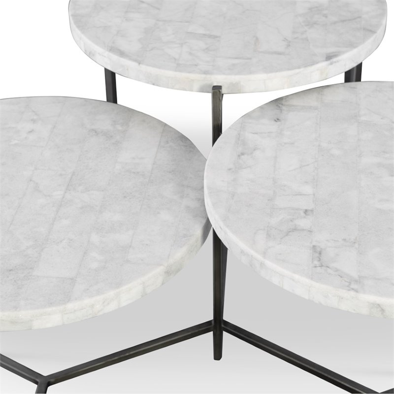 Bowery Hill Contemporary Tiered Coffee Table in White Marble