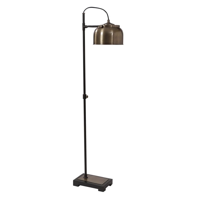 Bowery Hill Contemporary Industrial Floor Lamp in Antique Brass