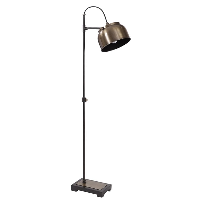 Bowery Hill Contemporary Industrial Floor Lamp in Antique Brass