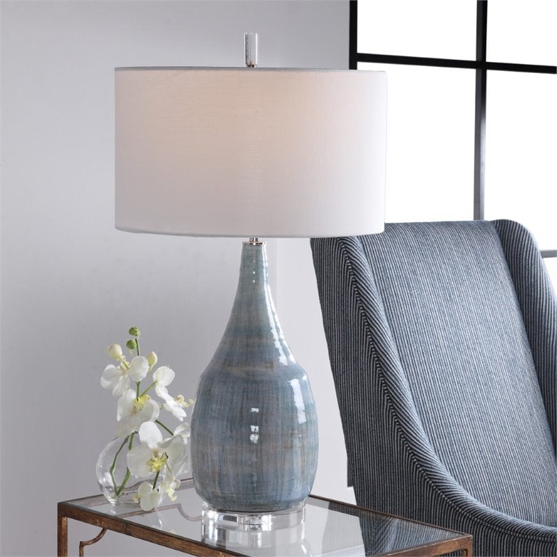 Bowery Hill Contemporary Coastal Table Lamp in Aqua and Teal