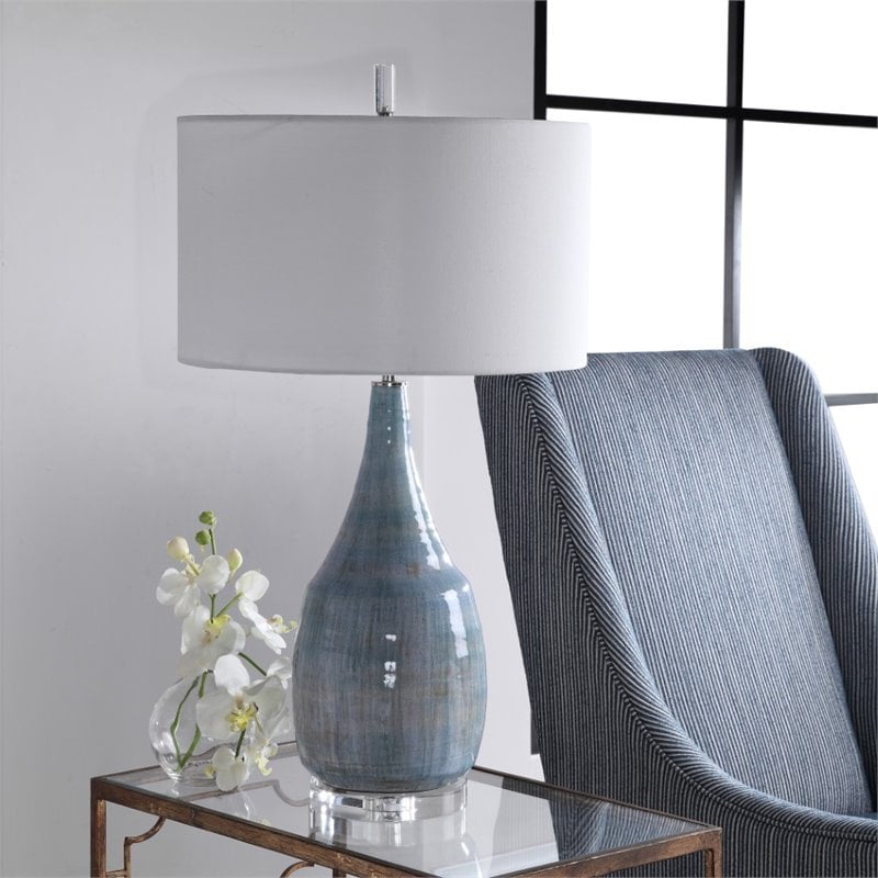 Bowery Hill Contemporary Coastal Table Lamp in Aqua and Teal