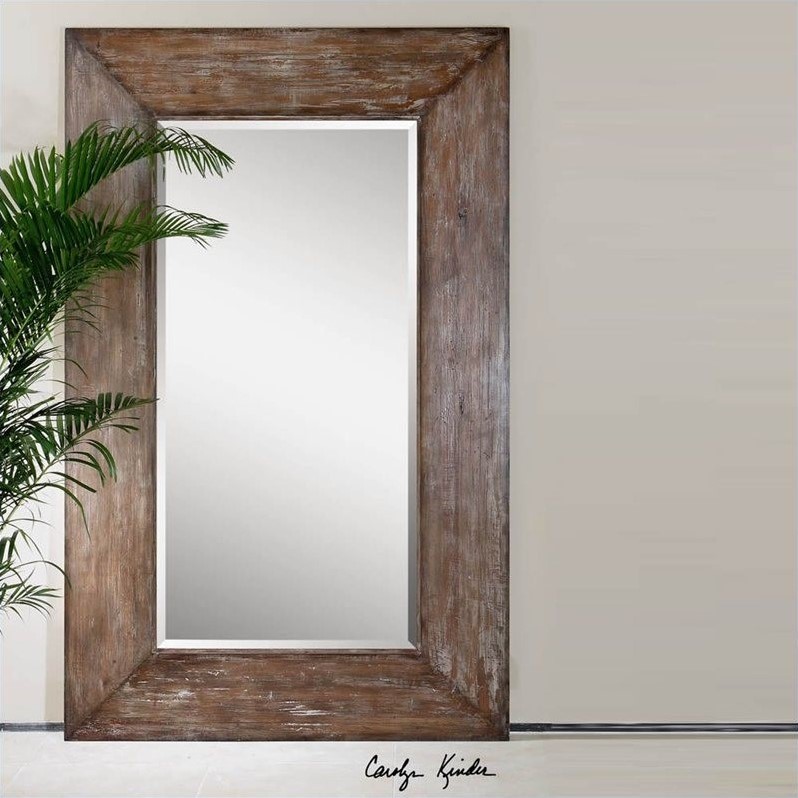 Bowery Hill Contemporary Antiqued Large Wood Mirror