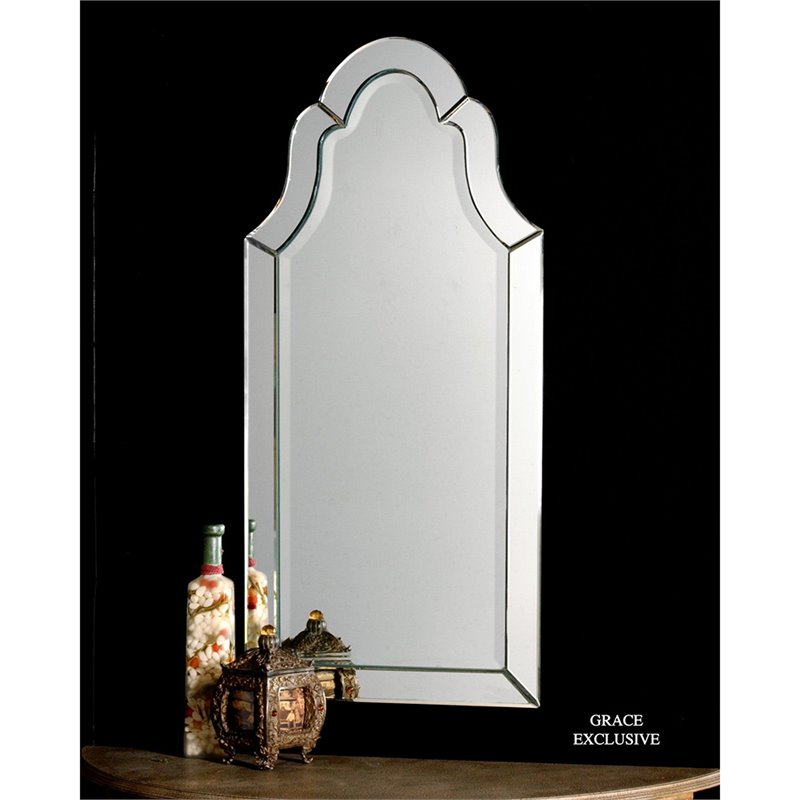 Bowery Hill Wood and Mirror Frameless Arched Wall Mirror Beveled 43.5
