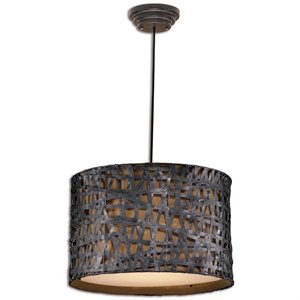 bowery hill contemporary drum pendant in aged black metal