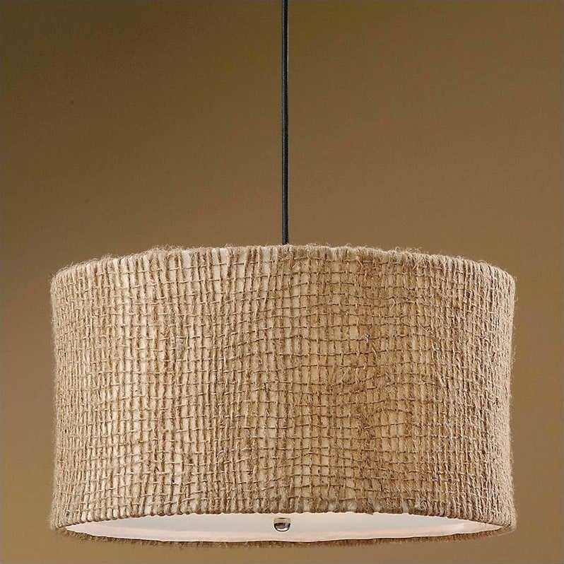 Bowery Hill Contemporary 3 Light Natural Twine Drum Pendant