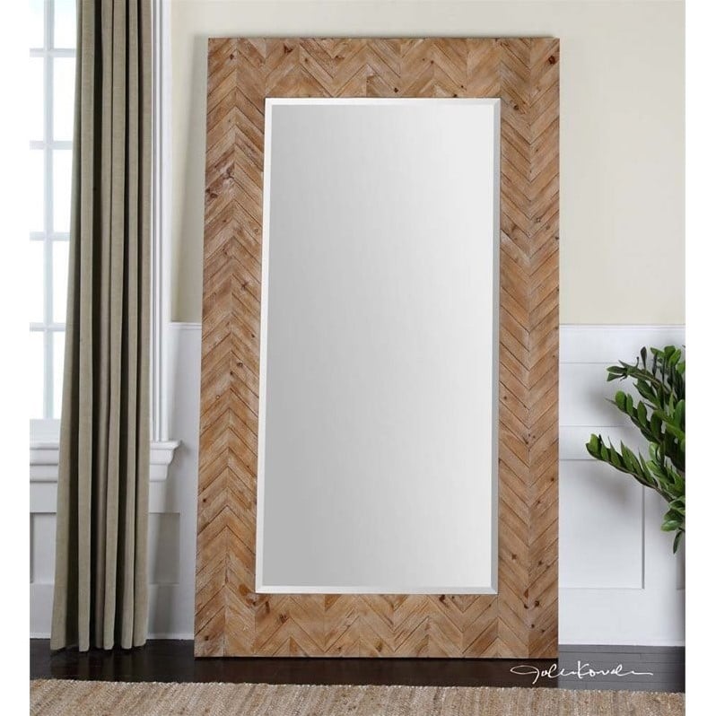 Bowery Hill Contemporary Oversized Wooden Mirror in Light Gray