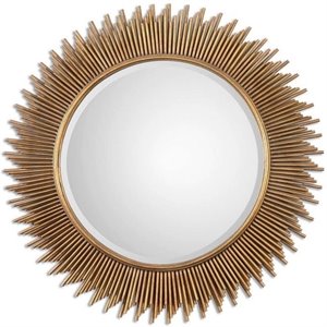 Bowery Hill Contemporary Iron Round Gold Glass Mirror
