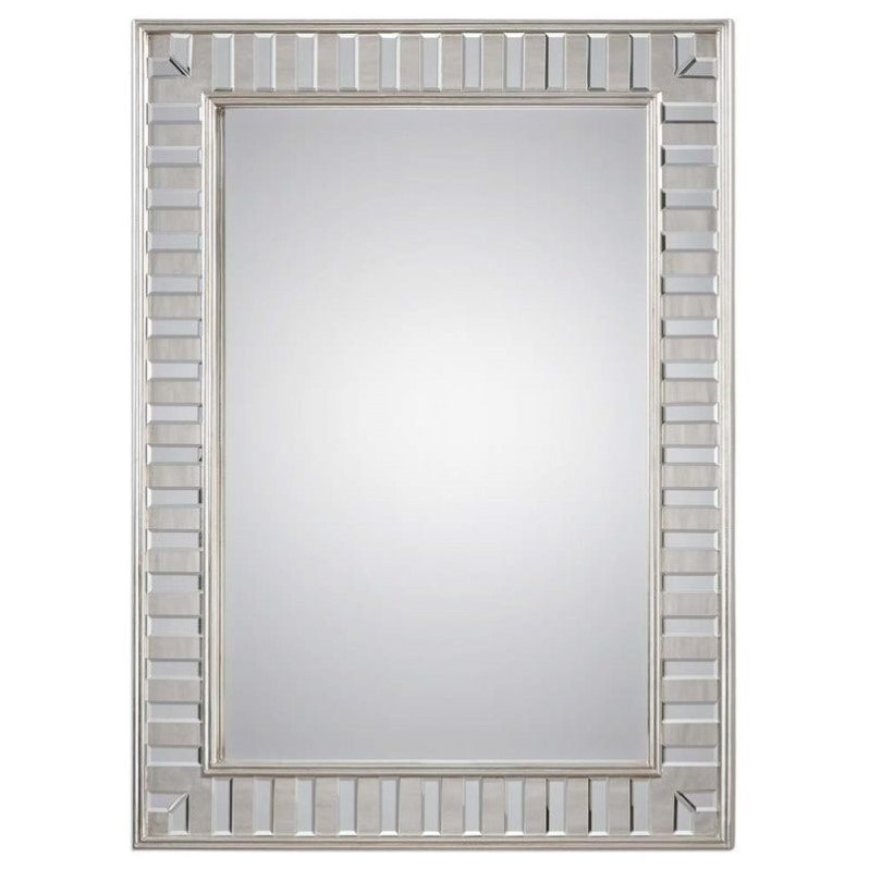 Bowery Hill Modern Silver Leaf Mirror in Solid Pine Wood Frame