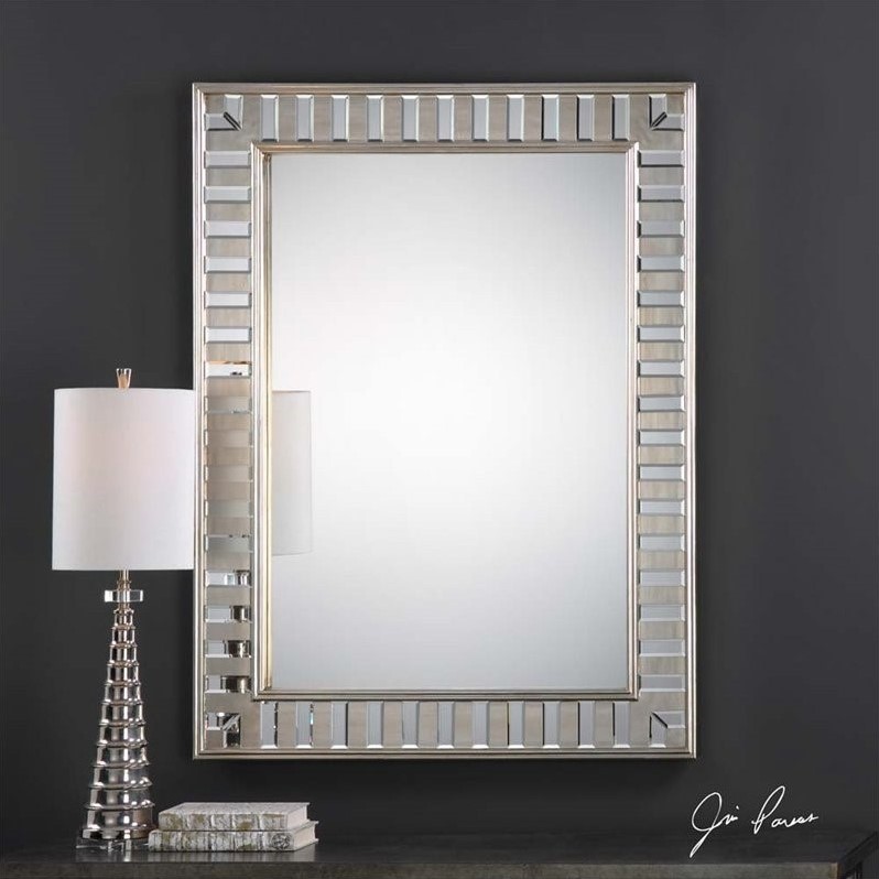 Bowery Hill Modern Silver Leaf Mirror in Solid Pine Wood Frame