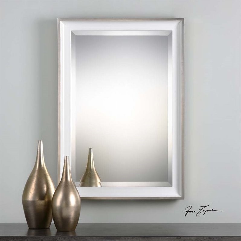 Bowery Hill Modern White and Silver Sloped Profile Mirror