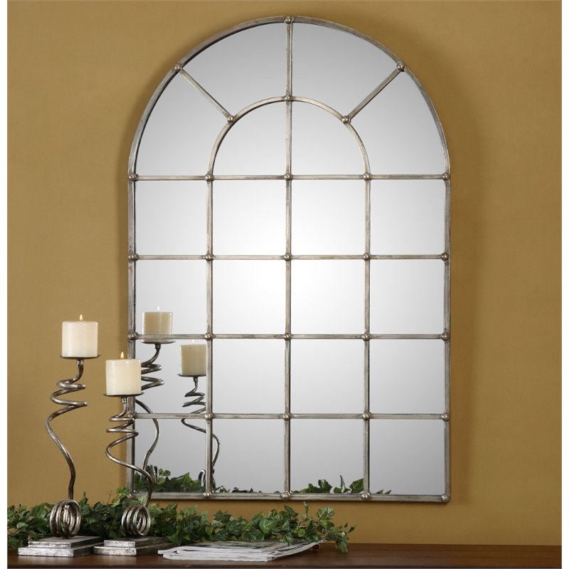 Bowery Hill Contemporary Arch Decorative Mirror in Window