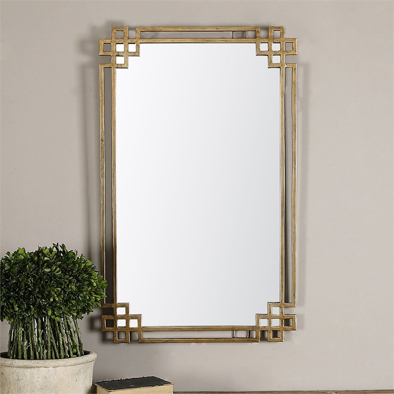 Bowery Hill Metal Framed Glass Mirror in Antique Gold Finish