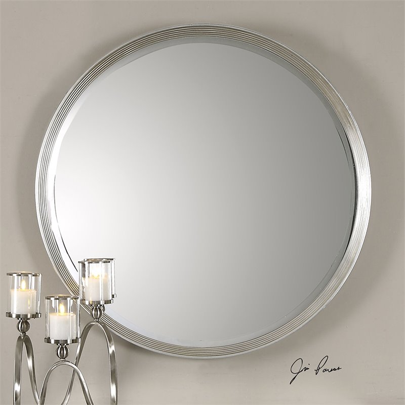 Bowery Hill Contemporary Round Silver Leaf Glass Mirror