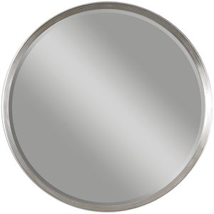 Bowery Hill Contemporary Round Silver Leaf Glass Mirror