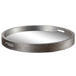 Bowery Hill Contemporary Round Antiqued Silver Tray