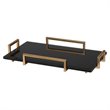 Bowery Hill Black Glass Tray with Antiqued Gold Leaf Handles