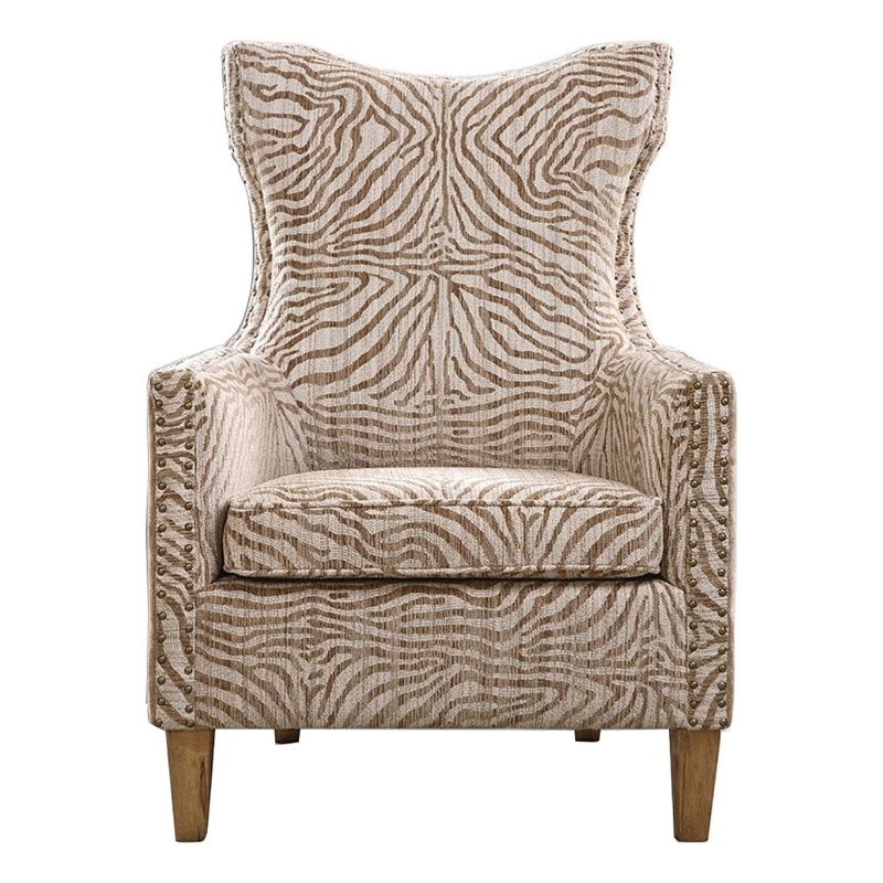 Bowery Hill Traditional Fabric/Wood Animal Pattern Armchair in Brown