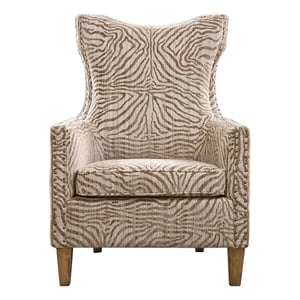 Bowery Hill Traditional Fabric/Wood Animal Pattern Armchair in Brown