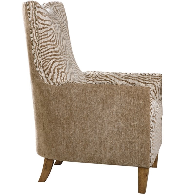 Bowery Hill Traditional Fabric/Wood Animal Pattern Armchair in Brown