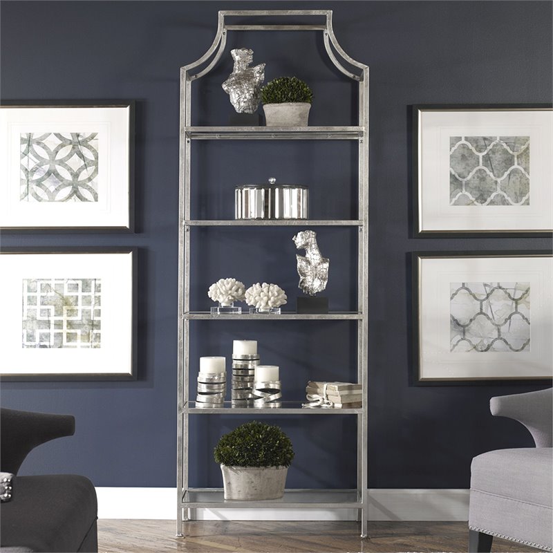 Bowery Hill Contemporary 5 Shelf Etagere in Silver