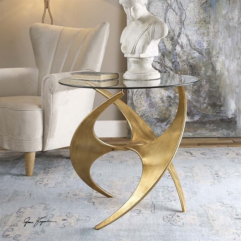 Bowery Hill Glass Antique Gold Accent Table