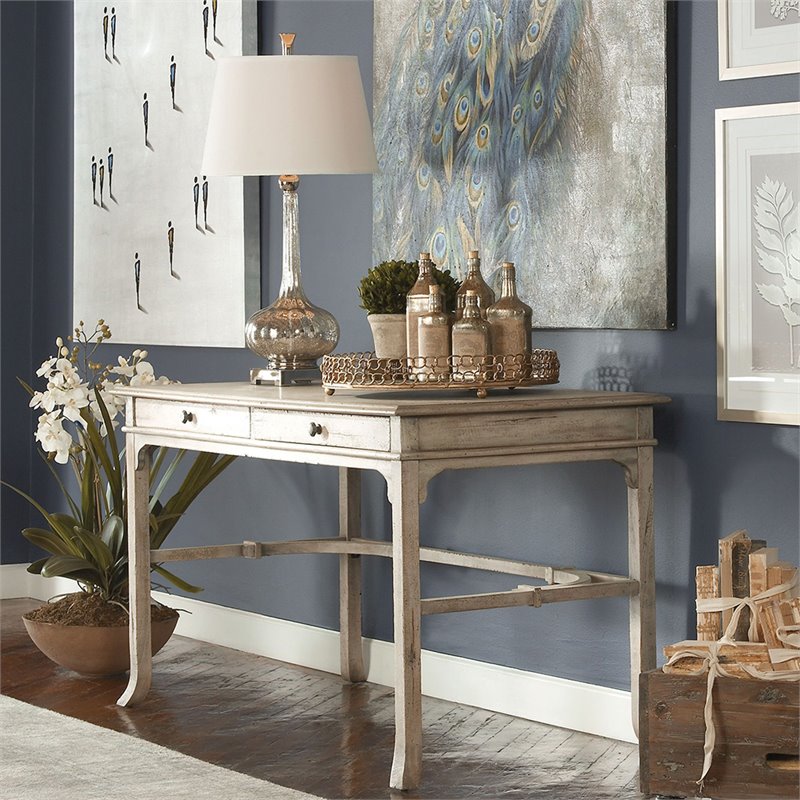 Bowery Hill Contemporary Aged Writing Desk in Mango Wood