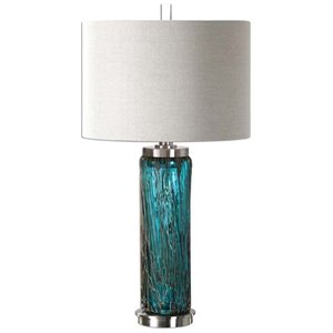 bowery hill contemporary metal blue glass lamp